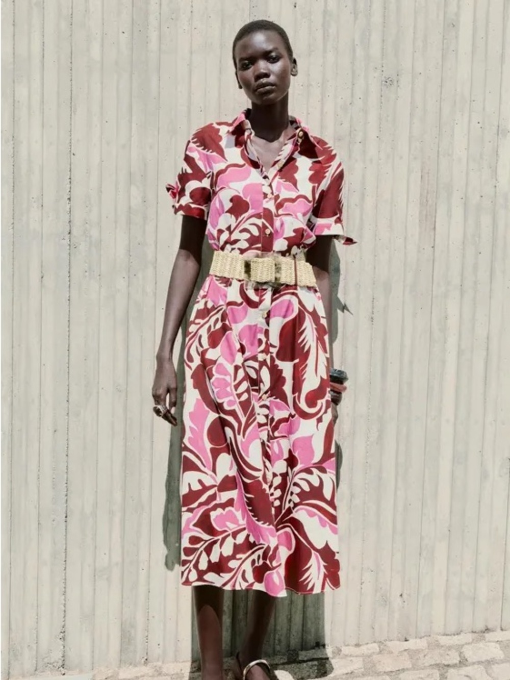 ZARA PRINTED POPLIN MIDI DRESS WITH BELT - Picture 6 of 10